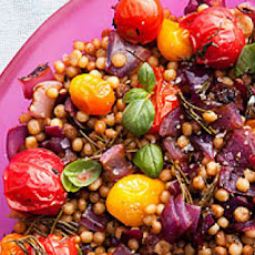 Fregola with Charred Onions and Roasted Cherry Tomatoes