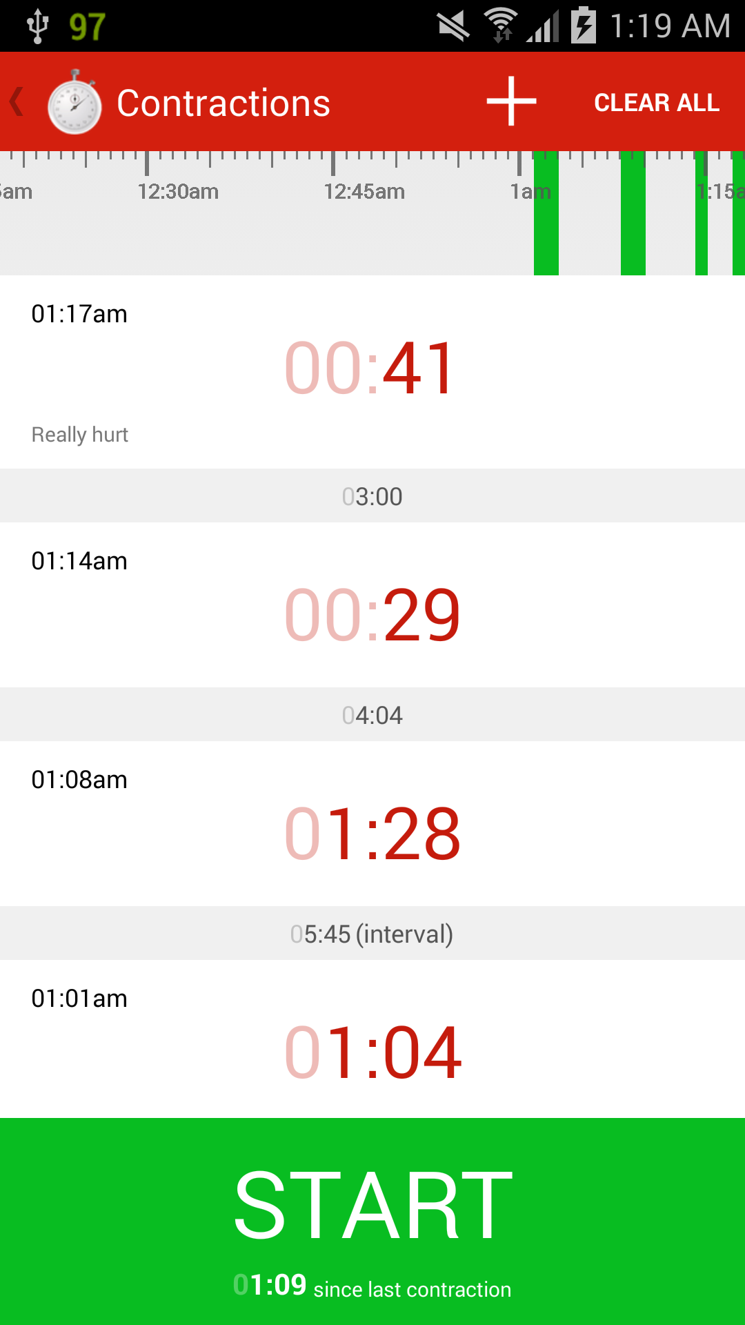 Android application Contractions Timer for Labor screenshort