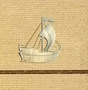Segelschiff An Häuserwand