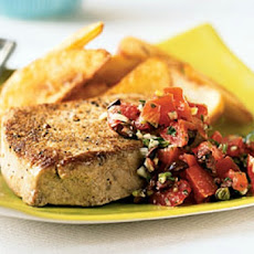 Tuna Steaks with Garlic, Tomatoes, Capers, and Basil