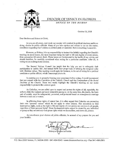 Bishop Dewane of Venice Florida issued this letter to the faithful of his ... Bishop Dewane of Venice Florida issued this letter to the faithful of his ...