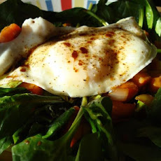 Sweet Potato, Bacon, Spinach Salad W/Fried Eggs