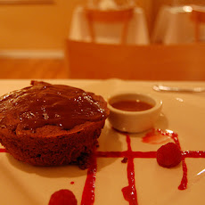 Vanilla, Chocolate and Kahlua Chiffon Cake with Port Wine and Raspberry Sauce