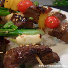 Marinated Beef Kebabs w Vegetable Medley
