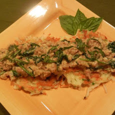 Creamy Italian Sausage Topped Potato Pancakes