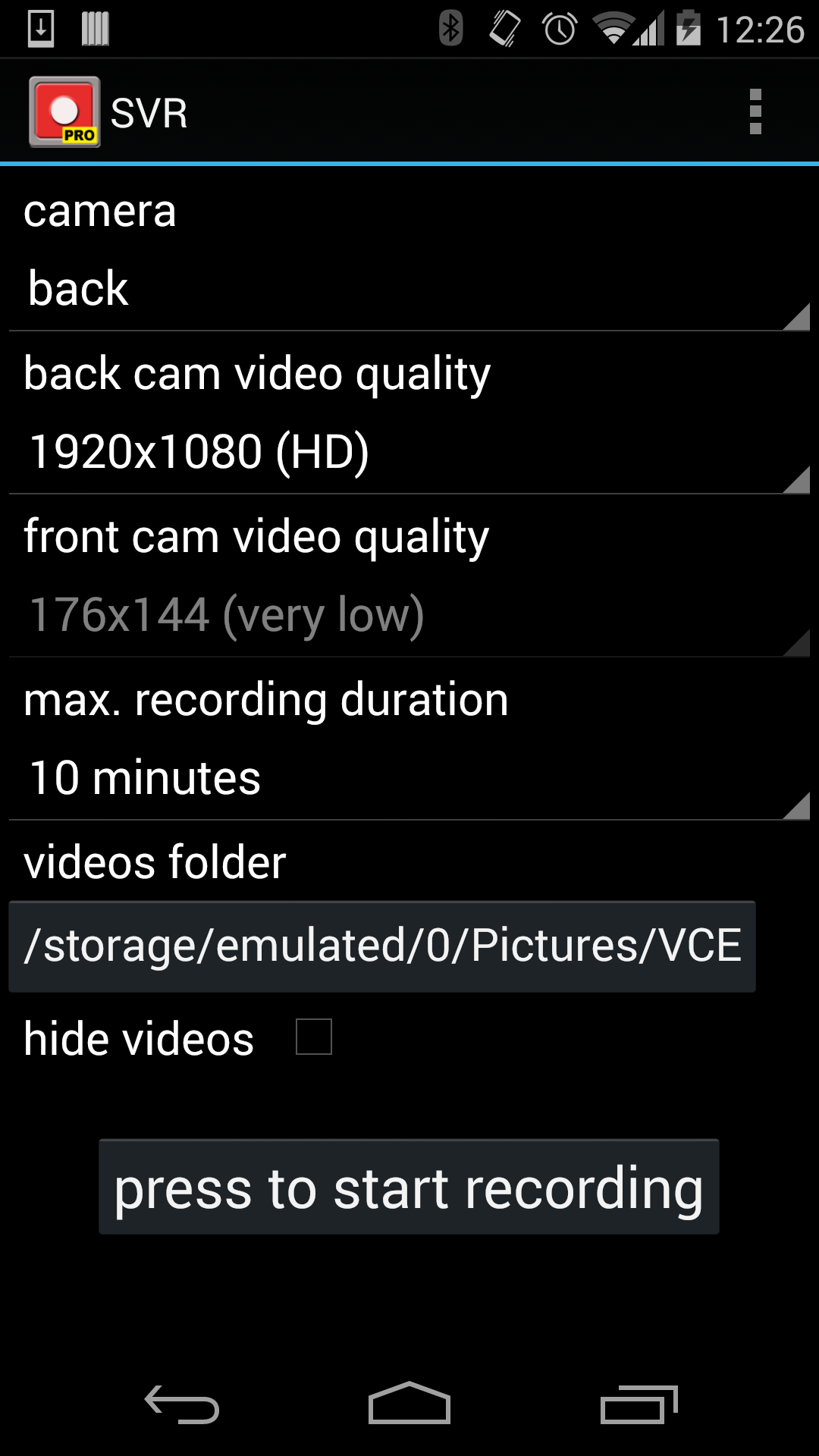 Android application Spy Video Recorder PRO screenshort