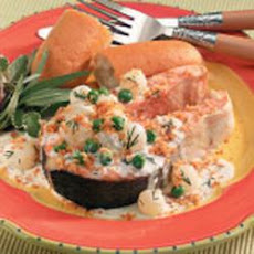 Salmon Steaks With Veggie Cream Sauce