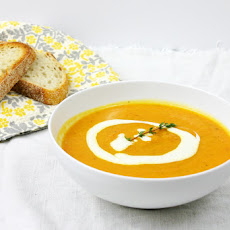 Roasted Carrot & Parsnip Soup with Lemon Ginger Cream
