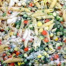 Penne Pasta with Vegetable Pearls