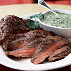 Flank Steak with Cilantro-Almond Pesto