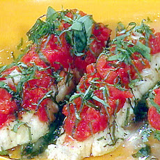Poached Halibut with Tomato and Basil