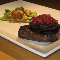 Marinated Steaks With Asparagus Topped With Garlic Breadcrumbs A
