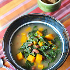 Bean, Bacon and Butternut Squash Soup with Swiss Chard
