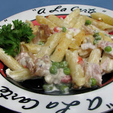 Creamy Penne With Prosciutto, Pimiento and Peas
