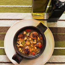 Lucky Black-Eyed Pea Soup Recipe with Chicken-Garlic Sausage and Bell Peppers