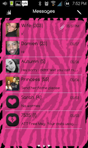 Go SMS Themes: Pink Zebra