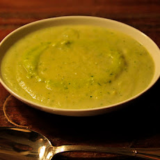 Roasted Cauliflower Soup with Chimichurri and Poblano Creme Fraiche