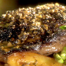 Steak Au Poivre with Herbed Fingerling Potatoes and Asparagus