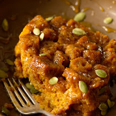 Pumpkin Bread Pudding with Spicy Caramel Apple Sauce