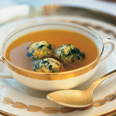 Saffron Chicken Broth with Spinach Matzo Balls