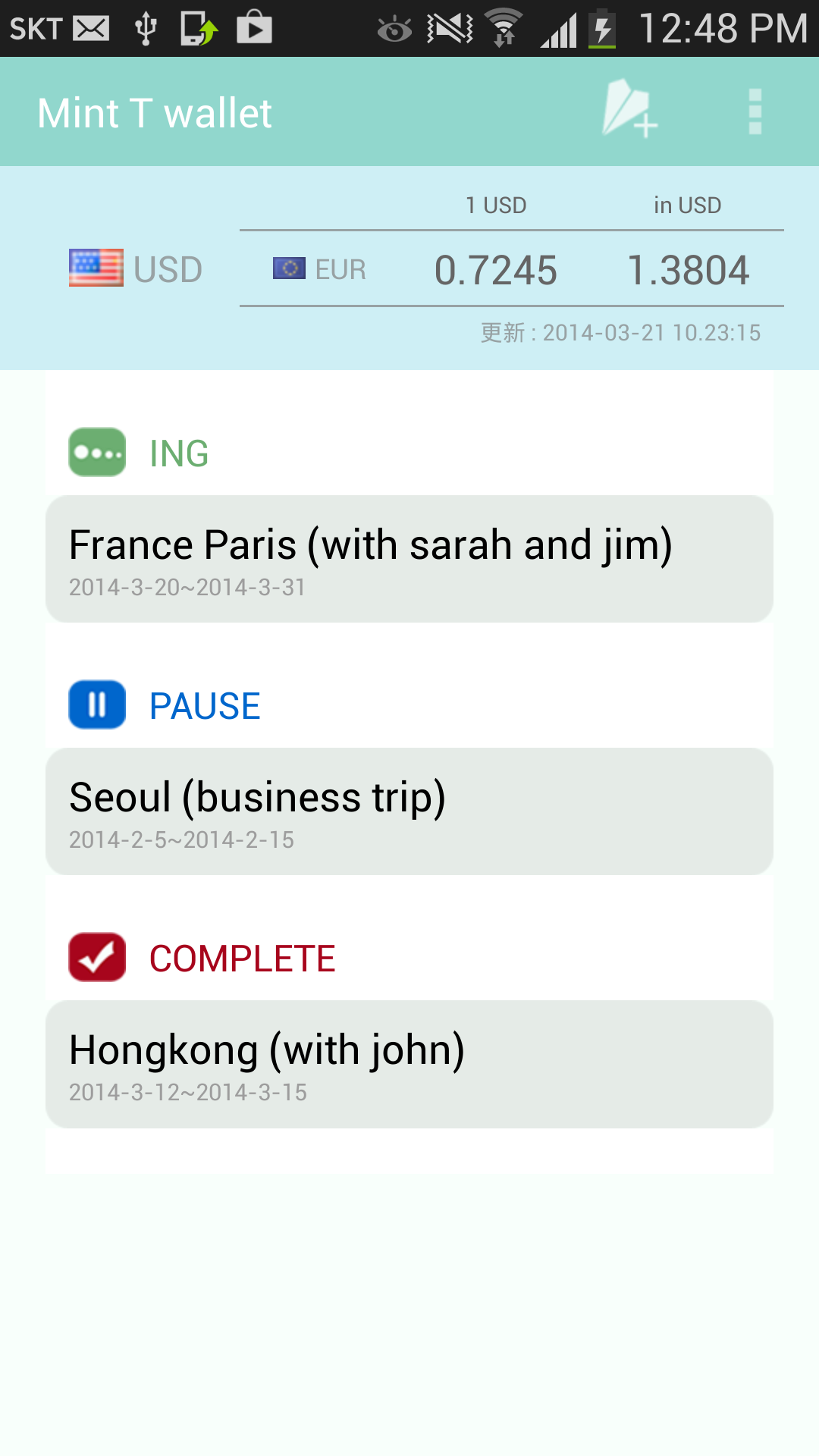 Android application Travel expense- MintT Wallet screenshort