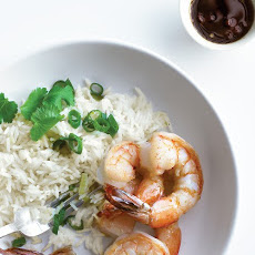 Sauteed Shrimp with Scallion Rice and Soy-Lime Sauce