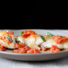 Halibut with Basil, Garlic and Tomatoes