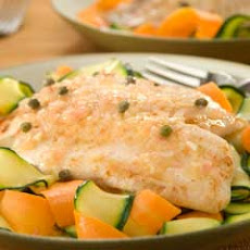 Tilapia Piccata Over Vegetable Ribbons