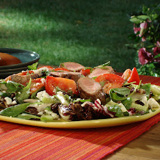 Pork Tenderloin Marinated in Garlic, Lemon and Oregano with Greek Salad