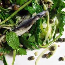 Grilled Anchovies (or Sardines) with Christmas Limas, Mint and Chili Oil