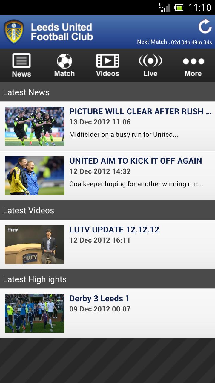 Android application Official Leeds United FC screenshort