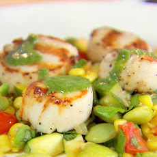 Succotash with Grilled Scallops and Parsley Drizzle