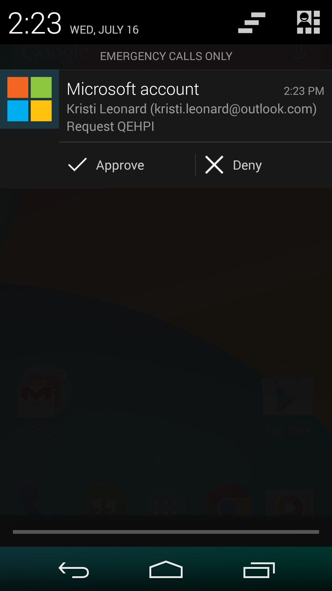 Android application Microsoft account screenshort