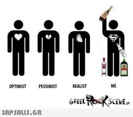 OPTIMIST PESSIMIST REALIST ME GREEK SCENE 