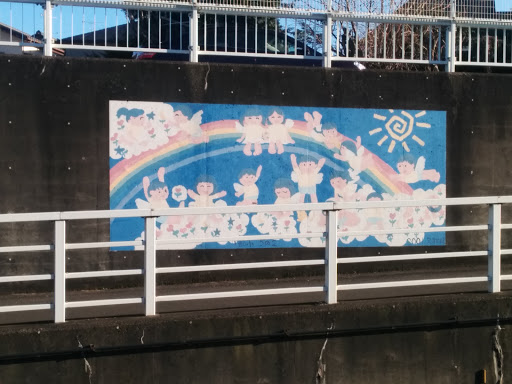 rainbow and angel mural