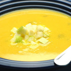 Creamy Yellow Squash and Apple Curry Soup with Toasted Coconut