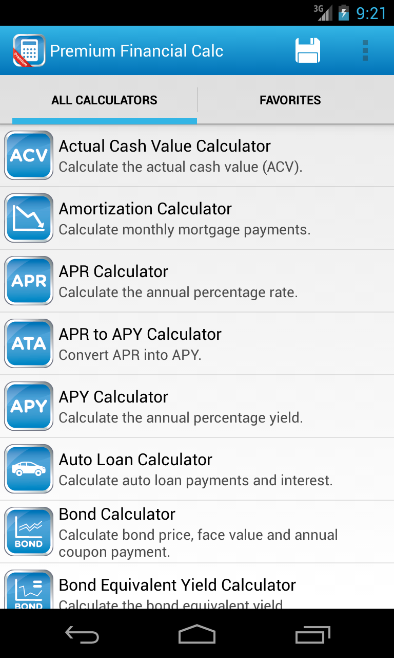 Android application Premium Financial Calculators screenshort