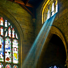 Heaven Sent by Martin Thomas - Architecture & Design Interior ( ray, building, church, heaven, architecture, shaft, religion, stained, candle, window, glass, beam, light, religious )