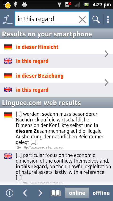 Android application Dictionary Linguee screenshort