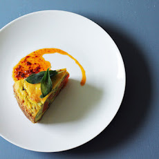 Walnut Crusted Savory Cake with Garnet Yams, Stilton, and Sage