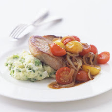 Pork Chops with Golden Onions and Wilted Tomatoes