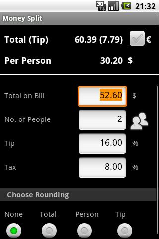 money-split-tip-calculator for android screenshot