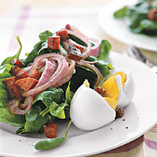 Spinach Salad with Hot Salami Cubes
