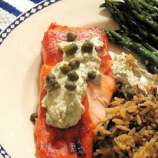 Salmon with Roasted Asparagus and Lemon-Caper Sauce