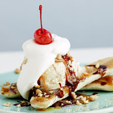 Grilled Banana Splits with Hot Fudge and Rum Caramel Sauce