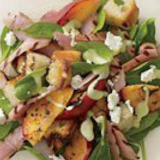 Spinach Salad with Grilled Ham and Peaches