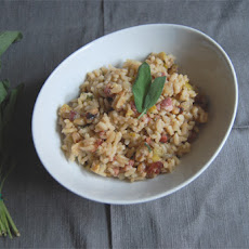 Creamy Risotto with Pancetta, Crisp Sage, and Walnuts
