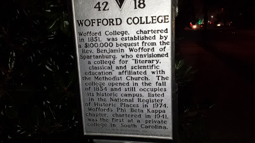 Historic Marker Wofford College 1851