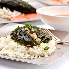 Stuffed Poblano Peppers with Red Pepper Puree