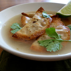 Crispy Butternut Ravioli in Jalapeno Broth